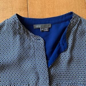 Vince Silk Blouse Royal Blue Black Pattern